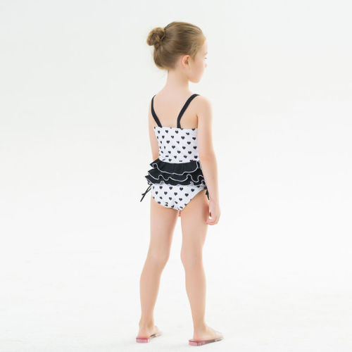 Toddle Kids Girls Print Hearts Ruffles Slip Swimsuit Swimwear With Cap