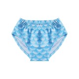 3PCS Kid Girls Blue Scale Bowknot Mermaid Tail Bikini Swimsuit With Free Garland Color Random