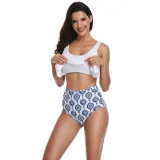 Women Swimsuit Cut Out Prints Tropical Leaves Bikinis Sets Swimwear