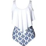 Women Swimsuit Cut Out Prints Tropical Leaves Bikinis Sets Swimwear