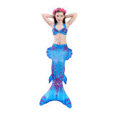 3PCS Kid Girls Strap Matching Color Scales Mermaid Tail Bikini Sets Swimwear With Free Garland Color Random