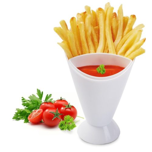 Assorted Sauce Storage Dish Plates Tableware Creative Lazy Snack 2 Grid Plastic Bowl French Fry Chips Salad Cone Dipping Cup