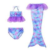 3PCS Kid Girls Scale Ruffles Tutu Mermaid Tail Bikini Swimsuit With Free Garland Color Random