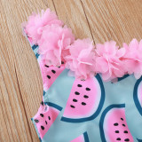 Toddle Kids Girls Flowers Off The Shoulder Prints Watermelons Bikini Swimwear Sets