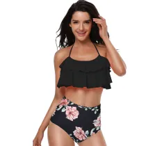 Women Swimsuit Bikinis Sets Ruffles Print Flowers Swimwear