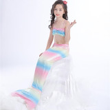 3PCS Kid Girls Rainbow Scales Mermaid Tail Bikini Sets Swimwear With Free Garland Color Random