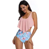 Women Swimsuit Cut Out Prints Tropical Leaves Bikinis Sets Swimwear