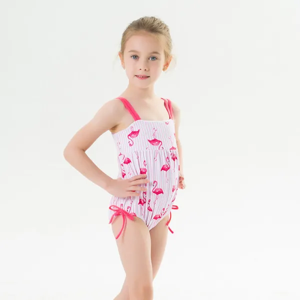 Toddle Kids Girls Pink Stripes Prints Flamingos Slip Swimsuit Swimwear