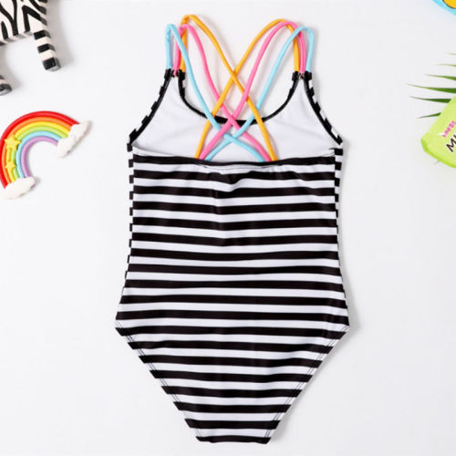 Toddle Kids Girls Black Stripes Ice Cream Swimsuit Swimwear