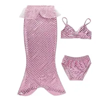 3PCS Kid Girls Ombre Scale Mermaid Tail Bikini Sets Swimwear With Free Garland Color Random