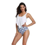Women Swimsuit Cut Out Prints Tropical Leaves Bikinis Sets Swimwear