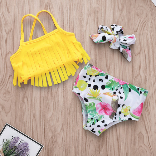 Baby Toddle Girls Tassels Bikini Prints Dinosaurs Flowers Shorts Swimwear Sets 0-2 Years
