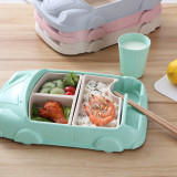 Creative Cartoon Car Plate Baby Dishes Set Bamboo Fiber Plate With Cup Sub-grid Bowl Tableware Set Feeding Dishes