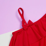 Mommy and Me Red Ruffles One Shoulder Matching Swimwear