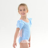 Toddle Kids Girls Blue Stripes Tutu Ruffles Bowknot Swimsuit Swimwear
