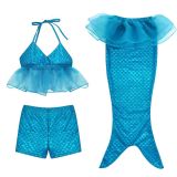 3PCS Kid Girls Scale Ruffles Tutu Sequin Mermaid Tail Bikini Swimsuit With Free Garland Color Random