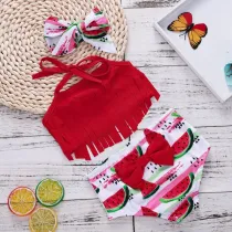 Baby Toddle Girls Tassels Bikini Prints Watermelons Shorts Swimwear Sets 0-2 Years