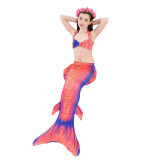 3PCS Kid Girls Strap Ombre Scales Mermaid Tail Bikini Sets Swimwear With Free Garland Color Random