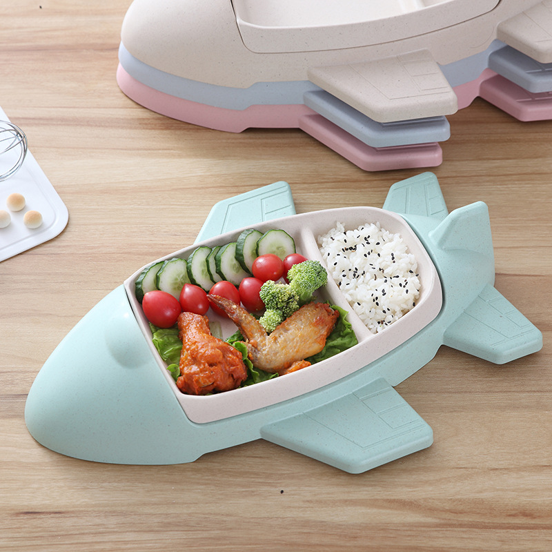 Creative Airplane Plate Baby Dishes Set Bamboo Fiber Plate Bowl Tableware Set Feeding Dishes
