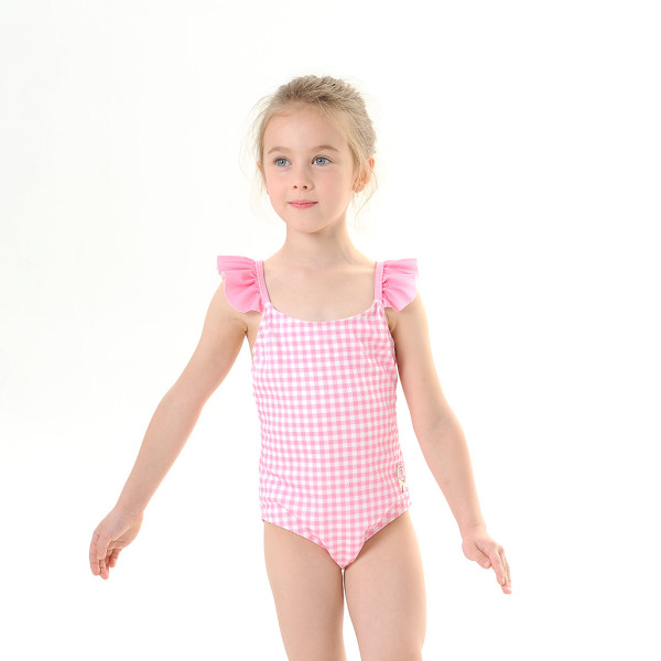 Toddle Kids Girls Ruffles Plaids Backless Swimsuit Swimwear