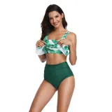 Women Swimsuit Cut Out Prints Tropical Leaves Bikinis Sets Swimwear