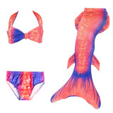 3PCS Kid Girls Strap Ombre Scales Mermaid Tail Bikini Sets Swimwear With Free Garland Color Random