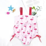 Toddle Kids Girls Pink Stripes Prints Flamingos Slip Swimsuit Swimwear
