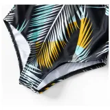 Family Matching Swimwear Prints Leaves Black Swimsuit and Truck Shorts