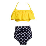 Women Swimsuit Ruffles Prints Dots High Waist Bikinis Sets Swimwear