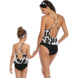Mommy and Me Print Leopard Tropical Leaves Bowknot Swimsuit Matching Swimwear