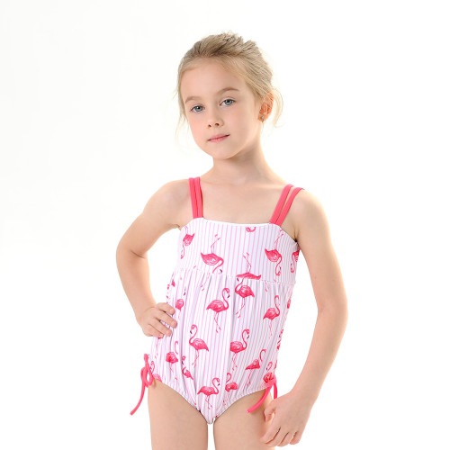 Toddle Kids Girls Pink Stripes Prints Flamingos Slip Swimsuit Swimwear
