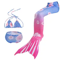 3PCS Kid Girls Ombre Scale Flowers Mermaid Tail Bikini Sets Swimwear With Free Garland Color Random