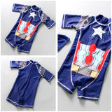 Kid Boys Print Captain America Stars Swimsuit With Swim Cap
