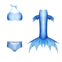 3PCS Kid Girls Omber Shell Flying Fish Mermaid Tail Bikini Swimsuit With Free Garland Color Random