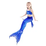 3PCS Kid Girls Matching Color Scale Mermaid Tail Bikini Sets Swimwear With Free Garland Color Random