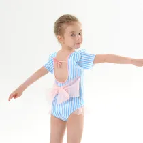 Toddle Kids Girls Blue Stripes Tutu Ruffles Bowknot Swimsuit Swimwear