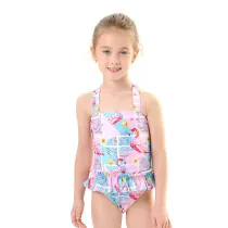 Toddle Kids Girls Print Flamingos Ruffles Swimsuit Swimwear With Cap