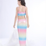 3PCS Kid Girls Rainbow Scales Mermaid Tail Bikini Sets Swimwear With Free Garland Color Random