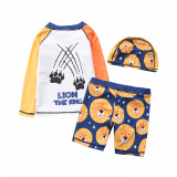 Kid Boys Print Yellow Lions Swimsuit Tow Pieces With Swim Cap