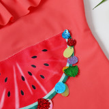 Toddle Kids Girls Print Watermelon Sequins Ruffles Swimsuit Swimwear