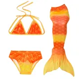 3PCS Kid Girls Ombre Scale Mermaid Tail Bikini Sets Swimwear With Free Garland Color Random