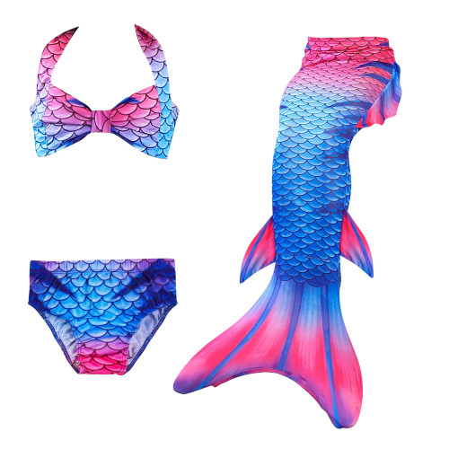 3PCS Kid Girls Strap Matching Color Scales Mermaid Tail Bikini Sets Swimwear With Free Garland Color Random