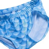 3PCS Kid Girls Blue Scale Bowknot Mermaid Tail Bikini Swimsuit With Free Garland Color Random