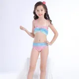 3PCS Kid Girls Rainbow Scales Mermaid Tail Bikini Sets Swimwear With Free Garland Color Random