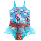 Toddle Kids Girls Print Rainbow Unicorn Flowers Tutu Ruffles Swimsuit Swimwear