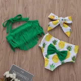Baby Toddle Girls Tassels Bikini Prints Dinosaurs Flowers Shorts Swimwear Sets 0-2 Years