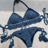 Women Swimsuit Tassels Crocheted Tie Up Bikinis Sets Swimwear