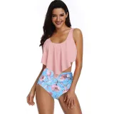 Women Swimsuit Cut Out Prints Tropical Leaves Bikinis Sets Swimwear