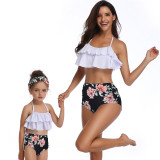 Women Swimsuit Bikinis Sets Ruffles Print Flowers Swimwear