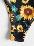 Women Swimsuit Prints Sun Flowers Tube Top Lace Up Bikinis Sets